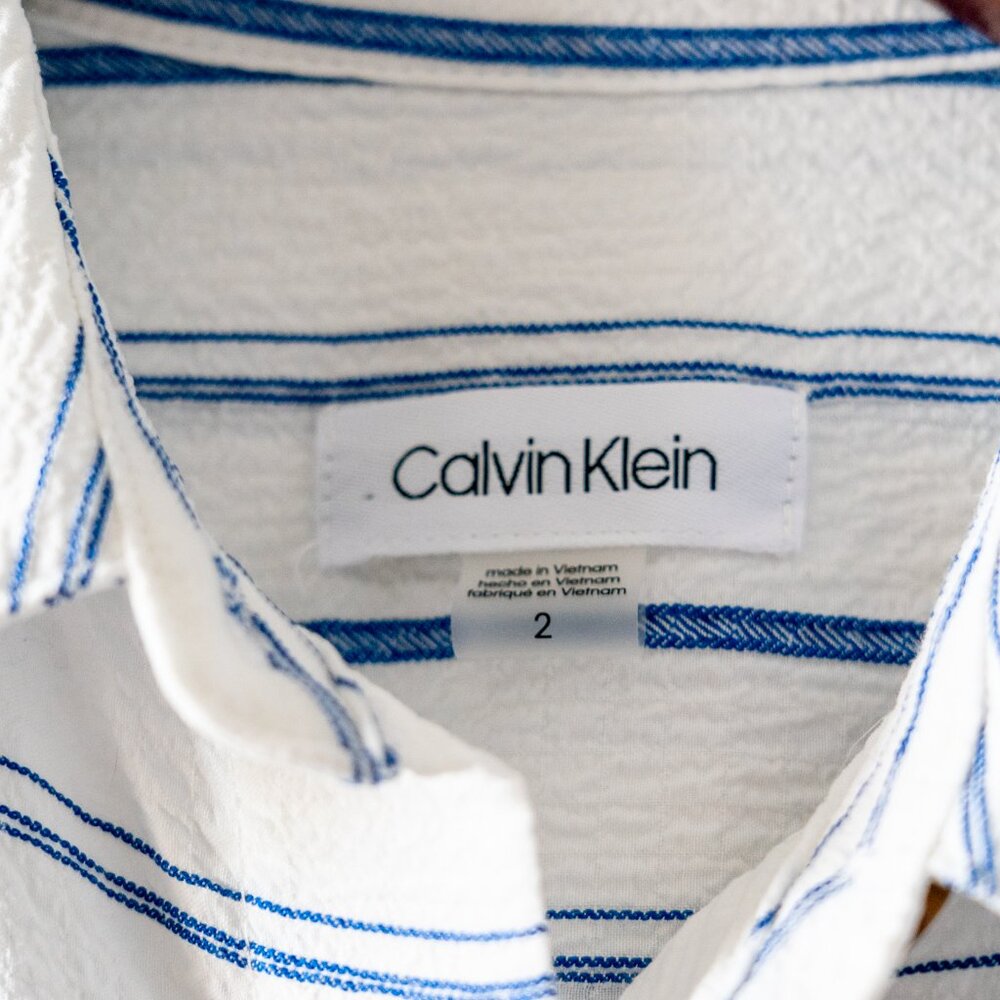 CALVIN KLEIN SHORT SLEEVE BUTTON DOWN FIT & FLARE STRIPE DRESS SIZE 2 - Picture 2 of 3